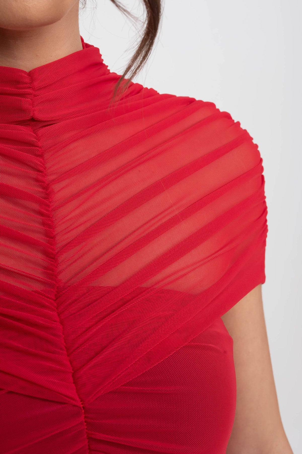 Ruched Off-the-Shoulder Cape Maxi Dress with Cut-Out Waist – Crimson – view 4