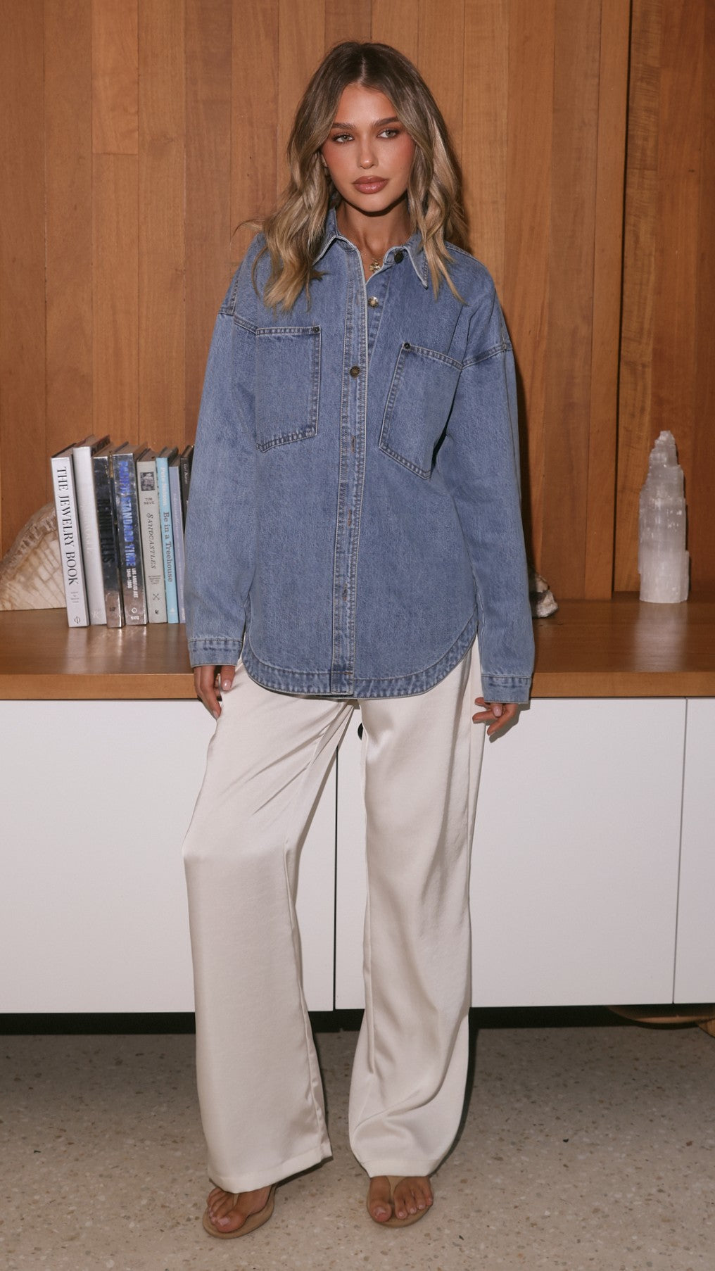 Zaeliah Oversized Denim Shirt with Locker Loop – Light Blue