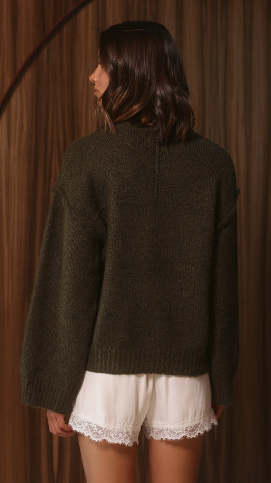 Laura Relaxed Crew Neck Reverse Stitch Knit Jumper – Khaki – view 2