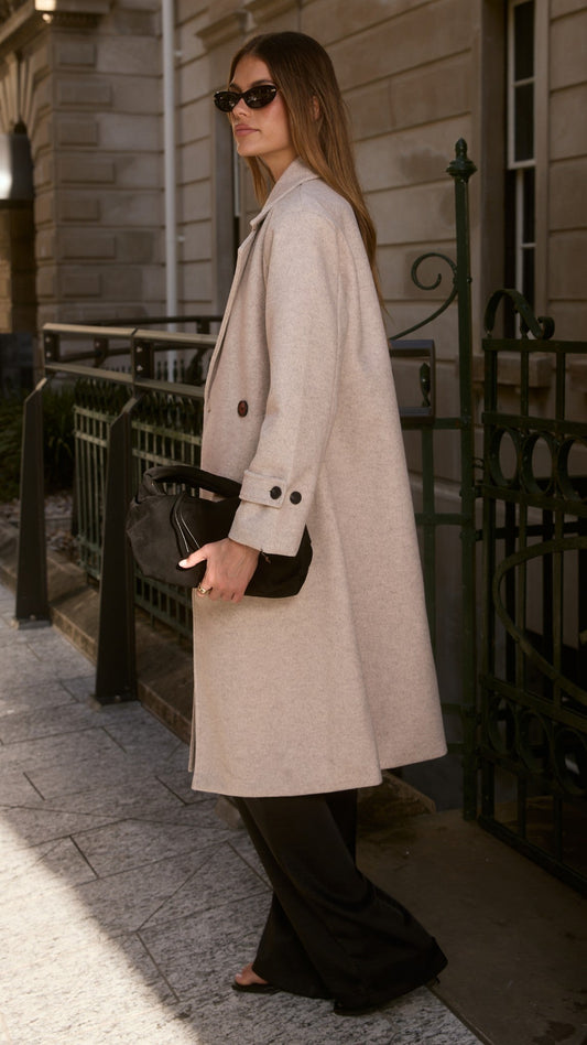 Caspera Longline Coat with Lapel Collar and Cuff Straps – Grey – view 2