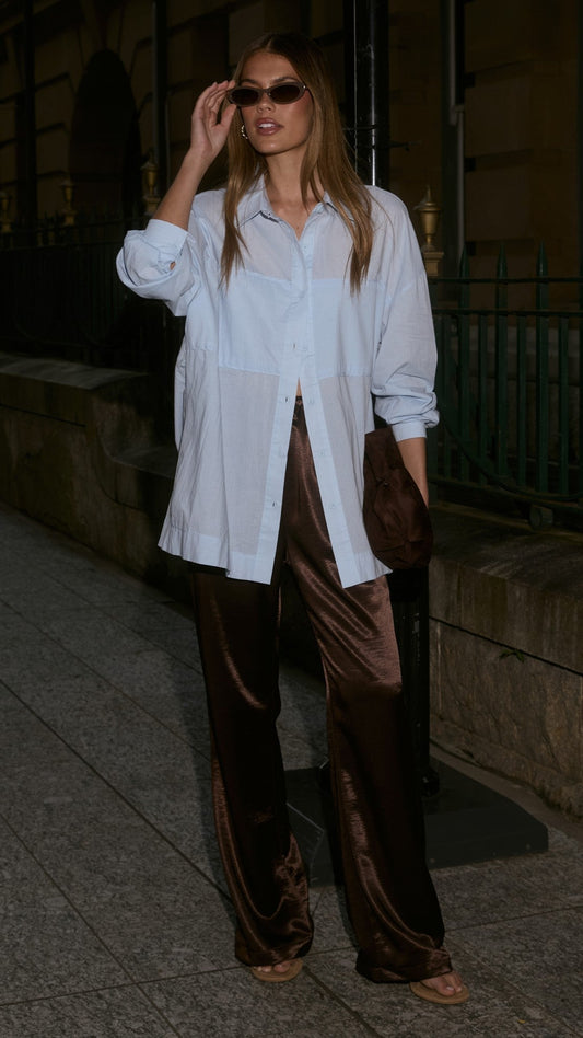 Bridget High Waisted Relaxed Elasticated Trousers – Chocolate – view 2