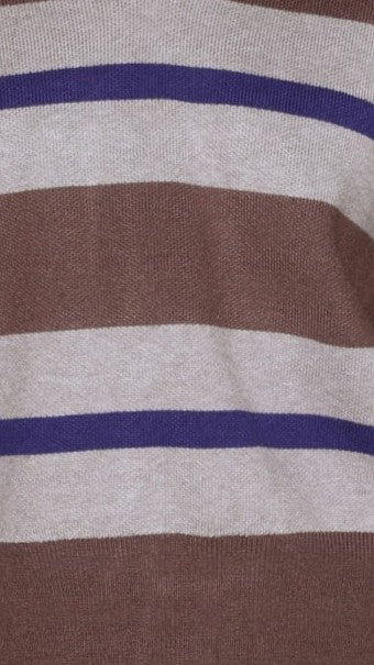 Kodi Collared V-Neck Boxy Knit Jumper – Brown/Blue Stripe