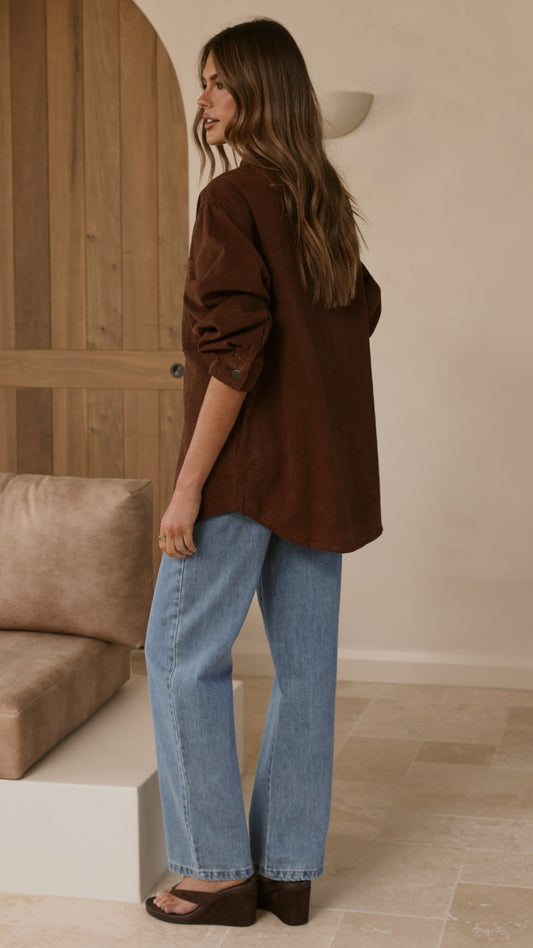 Dixon Oversized Longline Jacket with Hidden Side Pockets – Chocolate – view 2