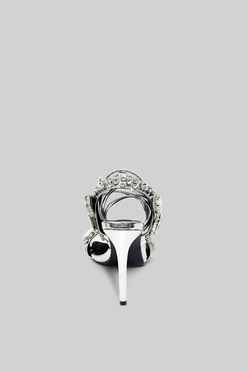 Rhinestone Embellished Strap High Heels – Silver – view 4