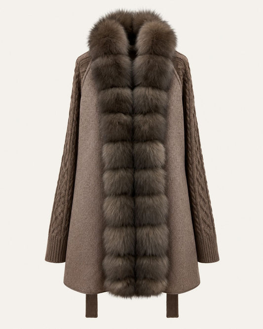 Zira Belted Long Wool Coat with Front Placket Trim
