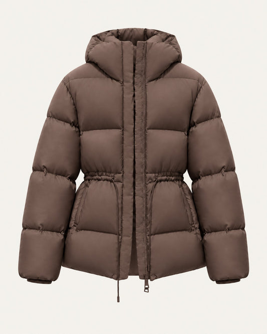 New York Mid-Length Hooded Goose Down Puffer Jacket with Fleece Lining