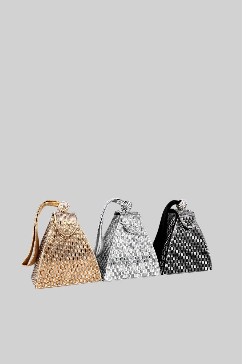 Triangular Metallic Bag with Golden Stones – Gold