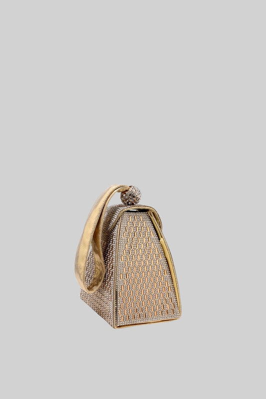 Triangular Metallic Bag with Golden Stones – Gold