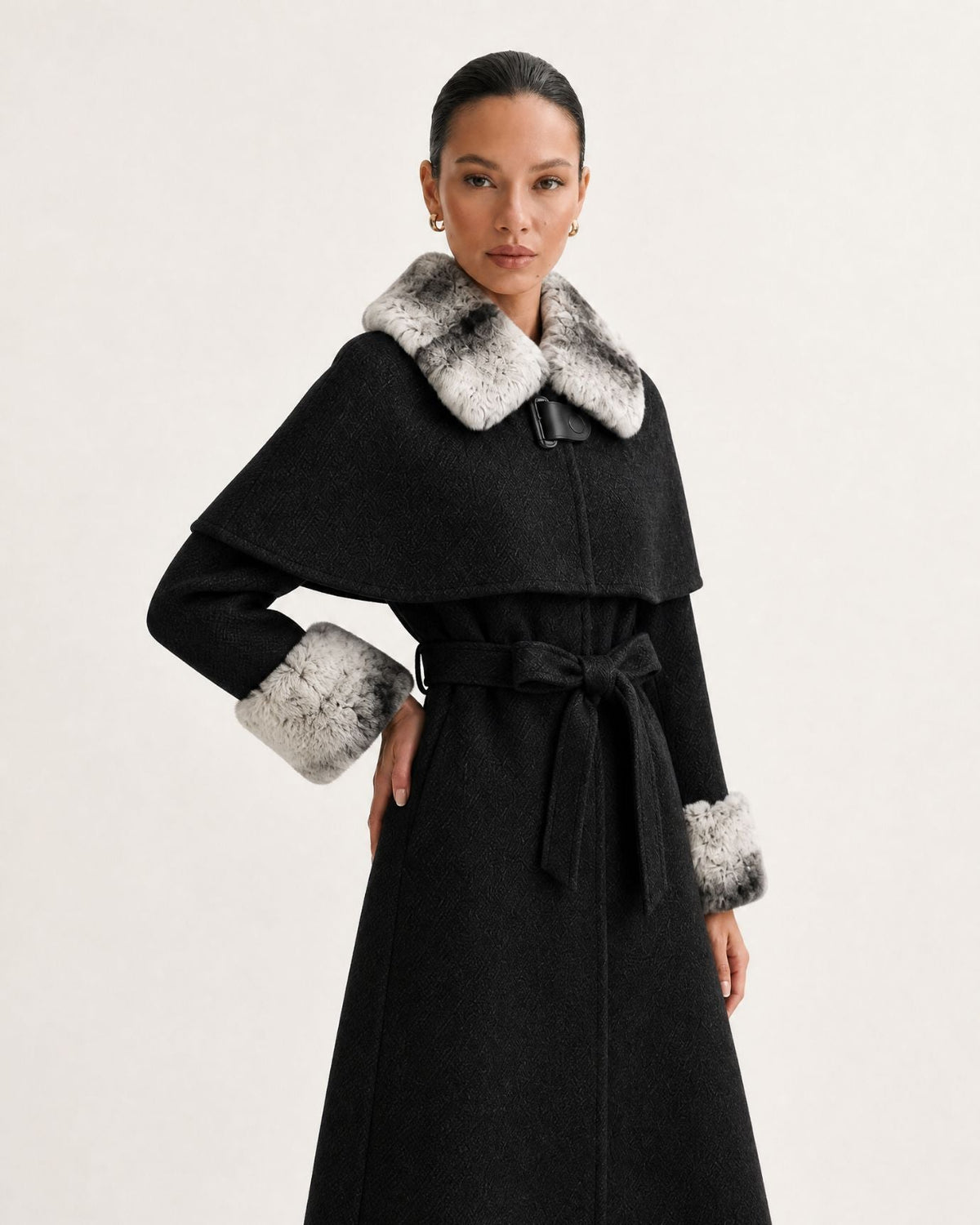 Long Double-Faced Wool Cape Coat – view 12