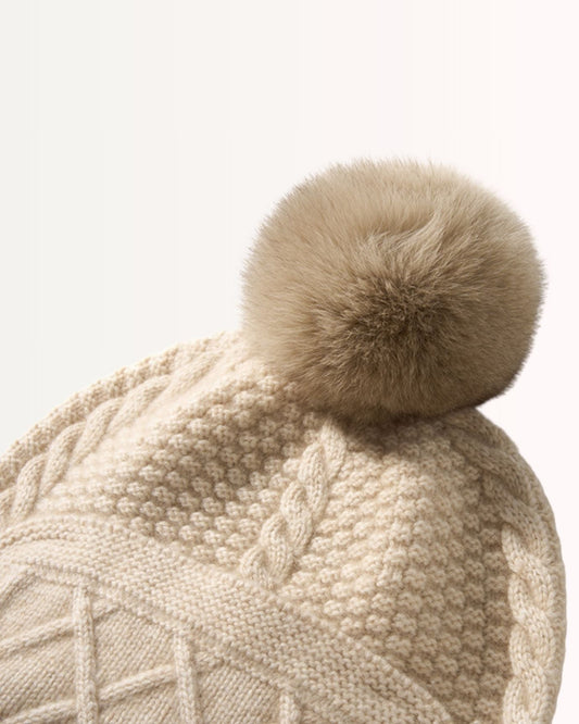 Cashmere and Leather Earmuff Hat with Twisted Ball Detail – view 2