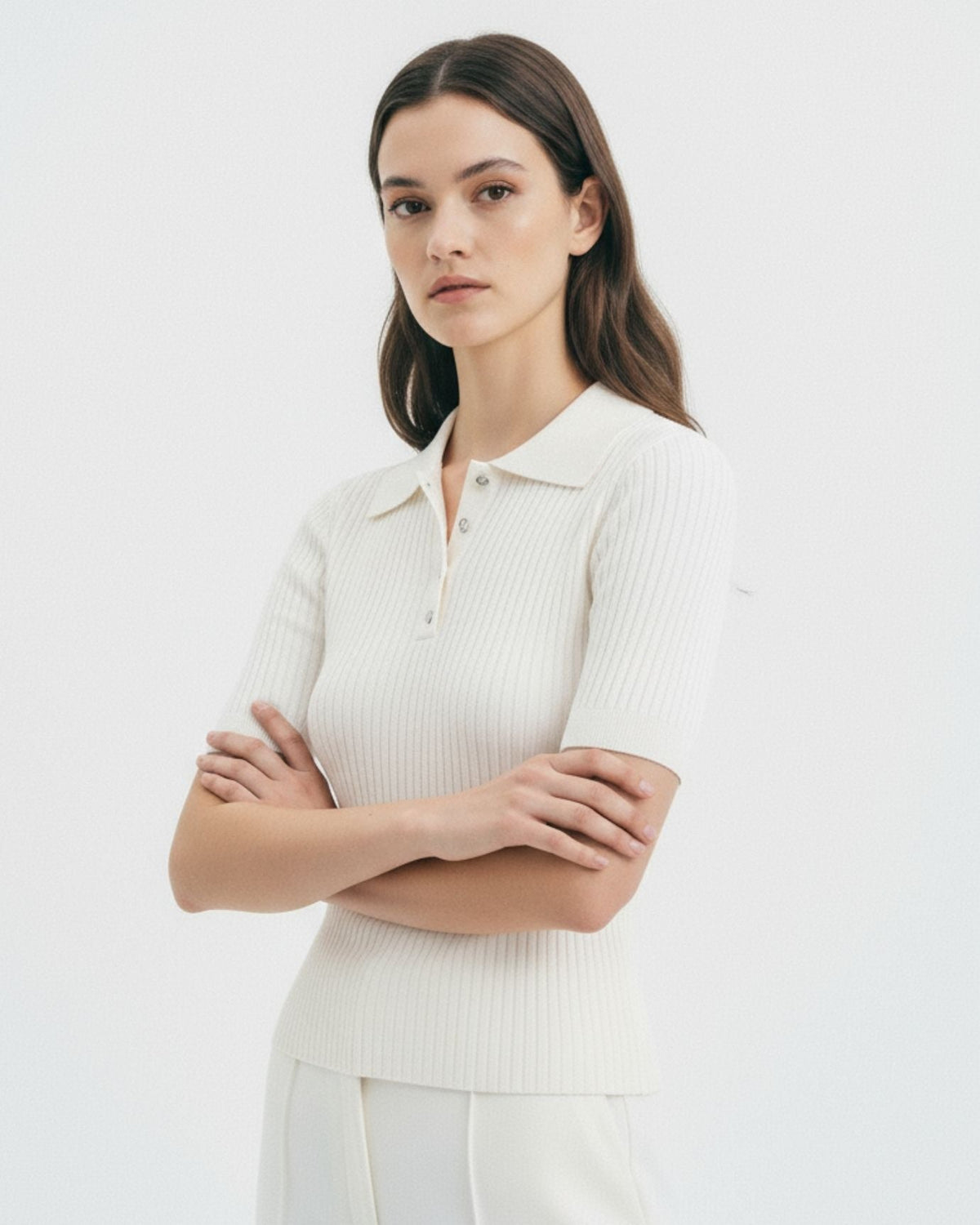 Mariah Textured Knit Polo Jumper with Tonal Buttons