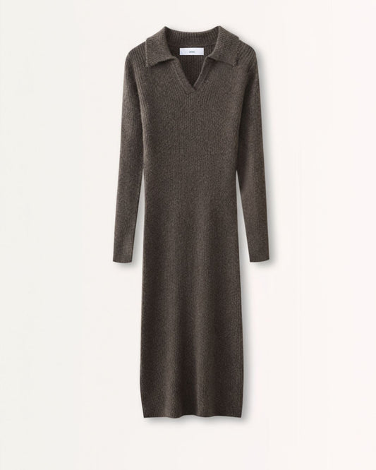 Long Sleeve Polo Collar Wool Dress with Tailored Silhouette