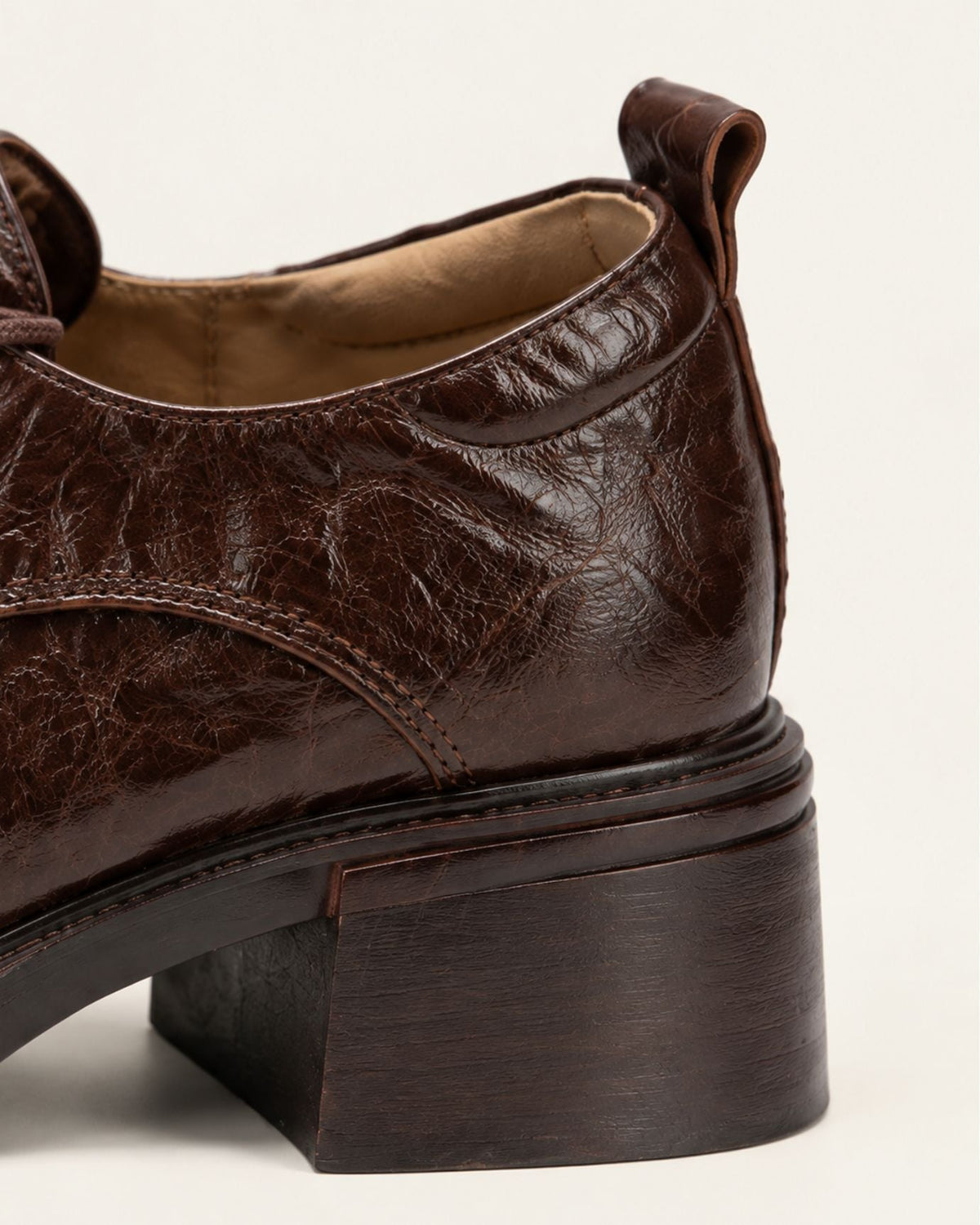 Leather Lace-Up Square Toe Oxfords with 5.5cm Block Heel – view 10