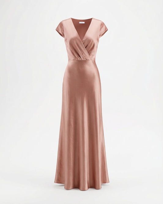 Satin Finish Long Sleeve Floor-Length Maxi Dress