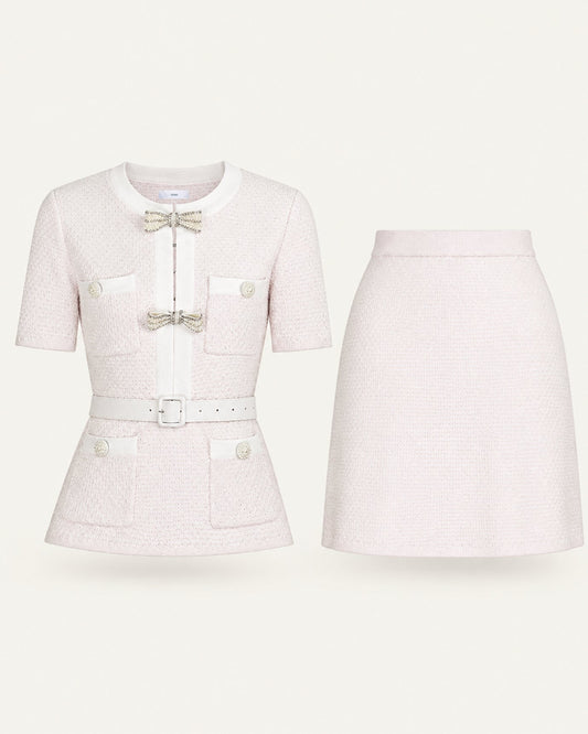 Mary Knitted Top and Skirt Co-ord Set with Beaded Belt