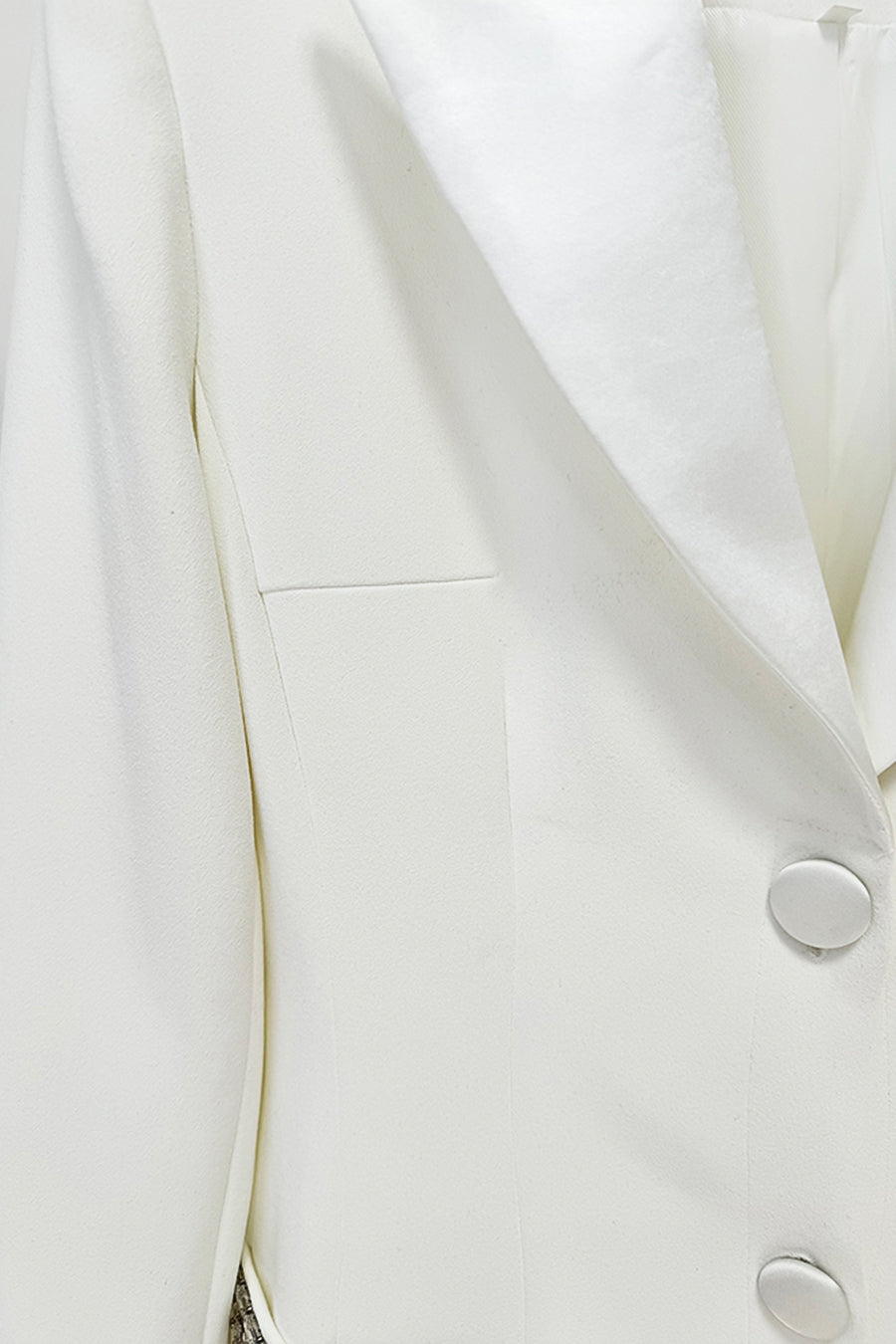 Long Sleeve Maxi Dress with Lapels and Crystal Embroidery – White