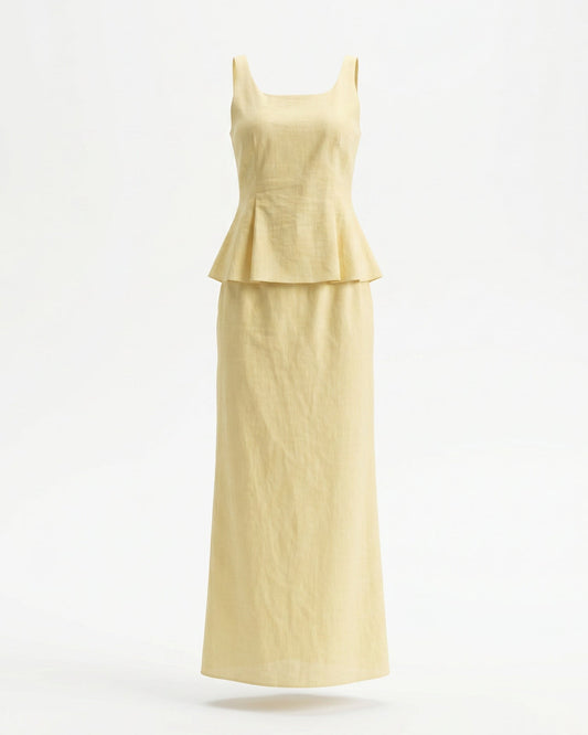 Cotton Tailored Top and Sculptural Skirt Two-Piece Set