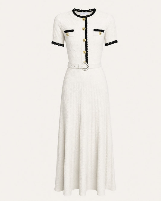Short Sleeve Cinched Waist Slim Fit Viscose Knit Midi Dress