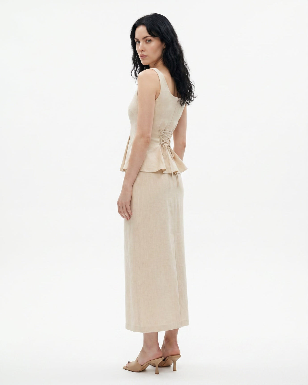 Cotton Tailored Top and Sculptural Skirt Two-Piece Set