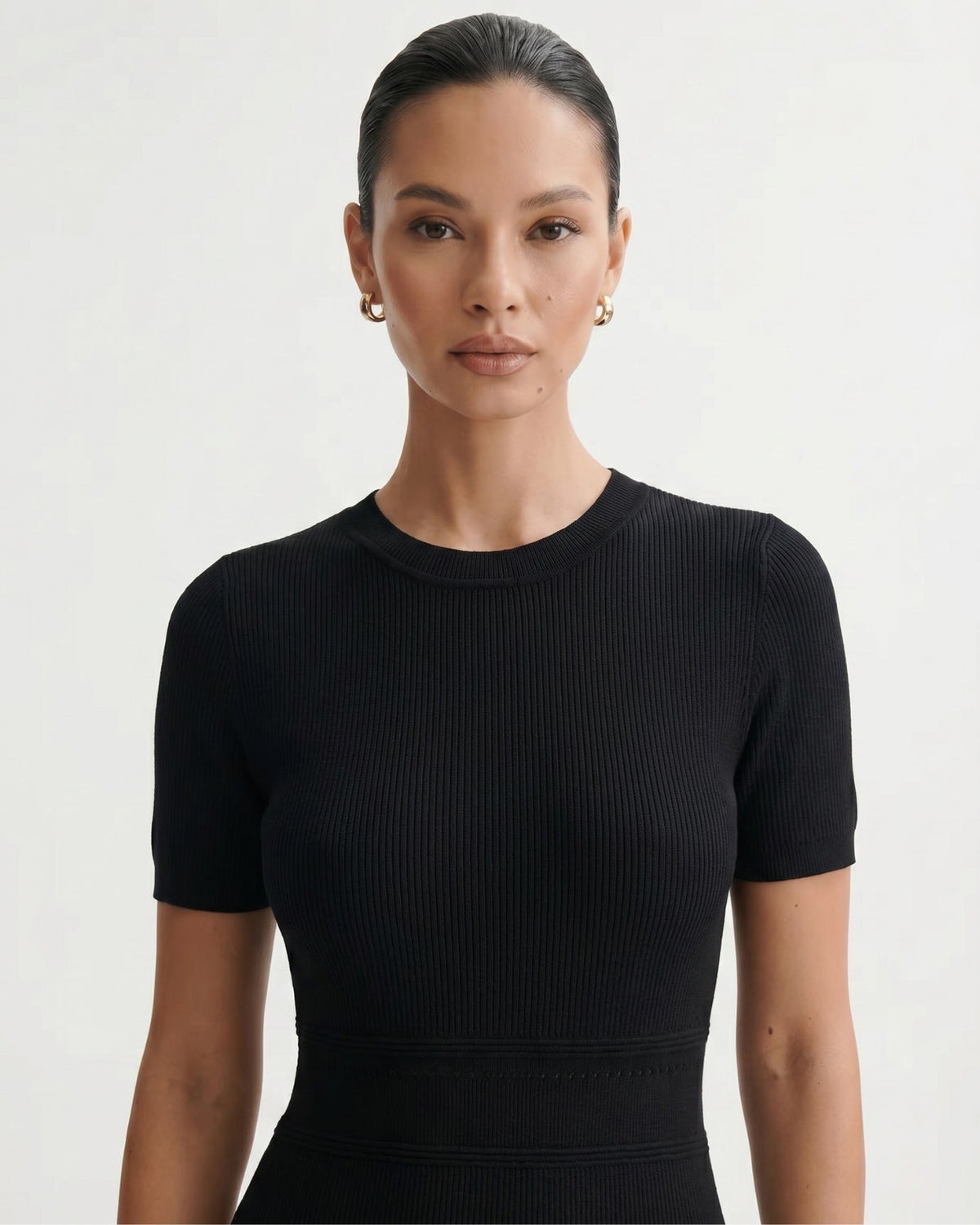 Openwork Hollow Knit Silk Blend Short Sleeve Dress