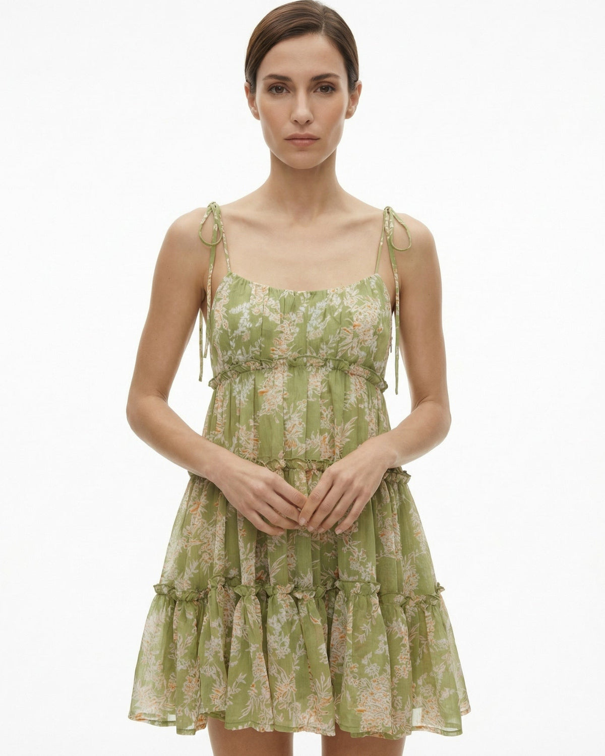 Printed Tiered Ruffle Strap Dress with Full Lining