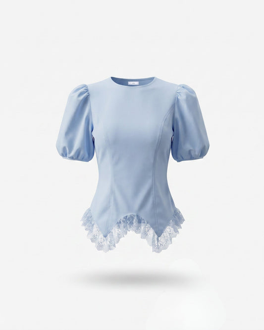 Short Sleeve Relaxed Top with Delicate Floral Edge Trim