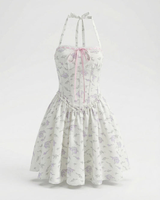 Frenchie Sleeveless Printed Cotton Tiered Ruffle Dress – White Floral