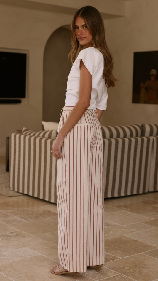 Tasmine High Waisted Straight Leg Trousers – White/Mauve Stripe – view 2