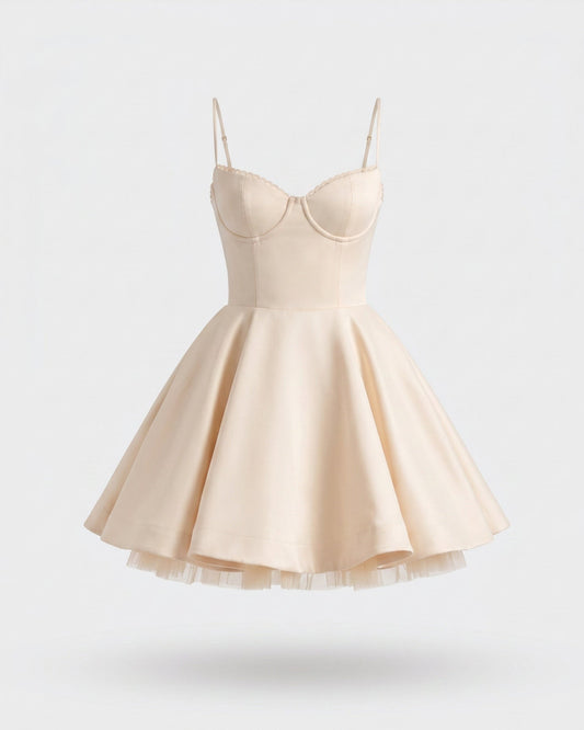 Sofia Multi-Layer Mesh and Satin Dress with Sheer Accents