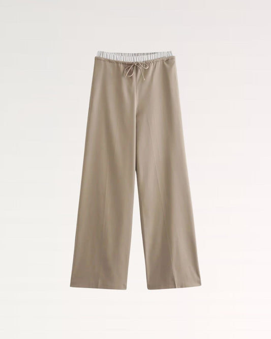 Karol High Waisted Wide Leg Trousers with Drawstring Contrast Waistband