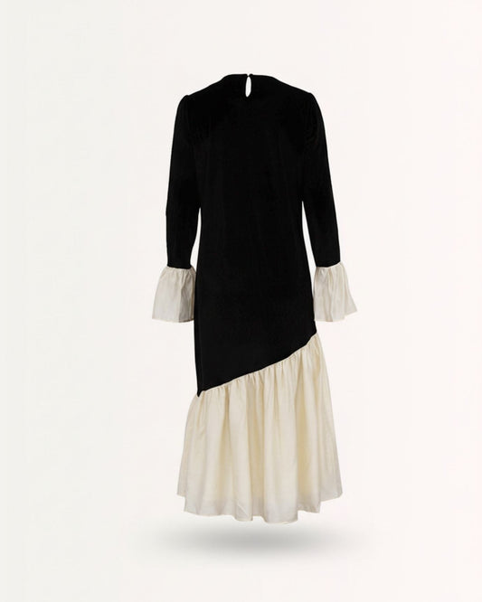 Old Money Style Soft Velvet Dress with Classic Lines – Black – view 2