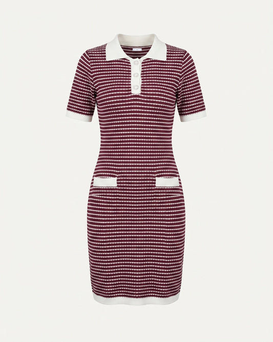 Eve Ice Silk Knit Colour Block Stretch Dress – Red and White