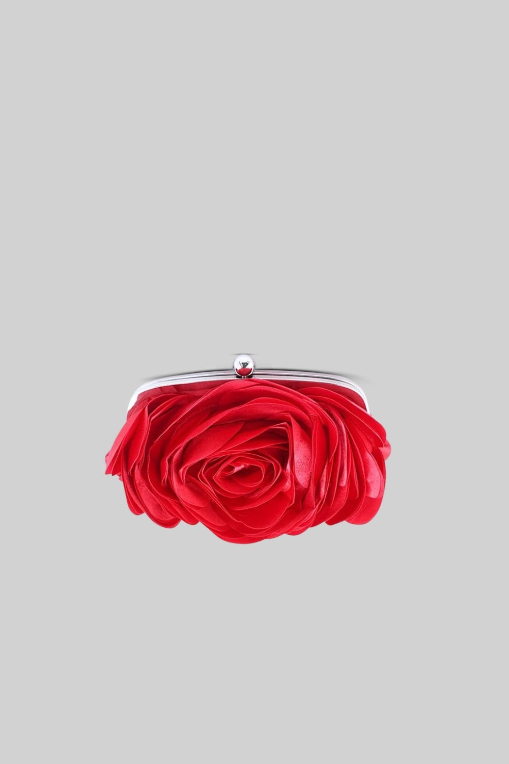 Satin Flower Clutch Bag with Detachable Shoulder Chain – Red – view 3