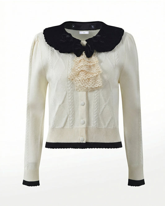 NYC Wool Blend Textured Knit Cardigan with Velvet Sheen