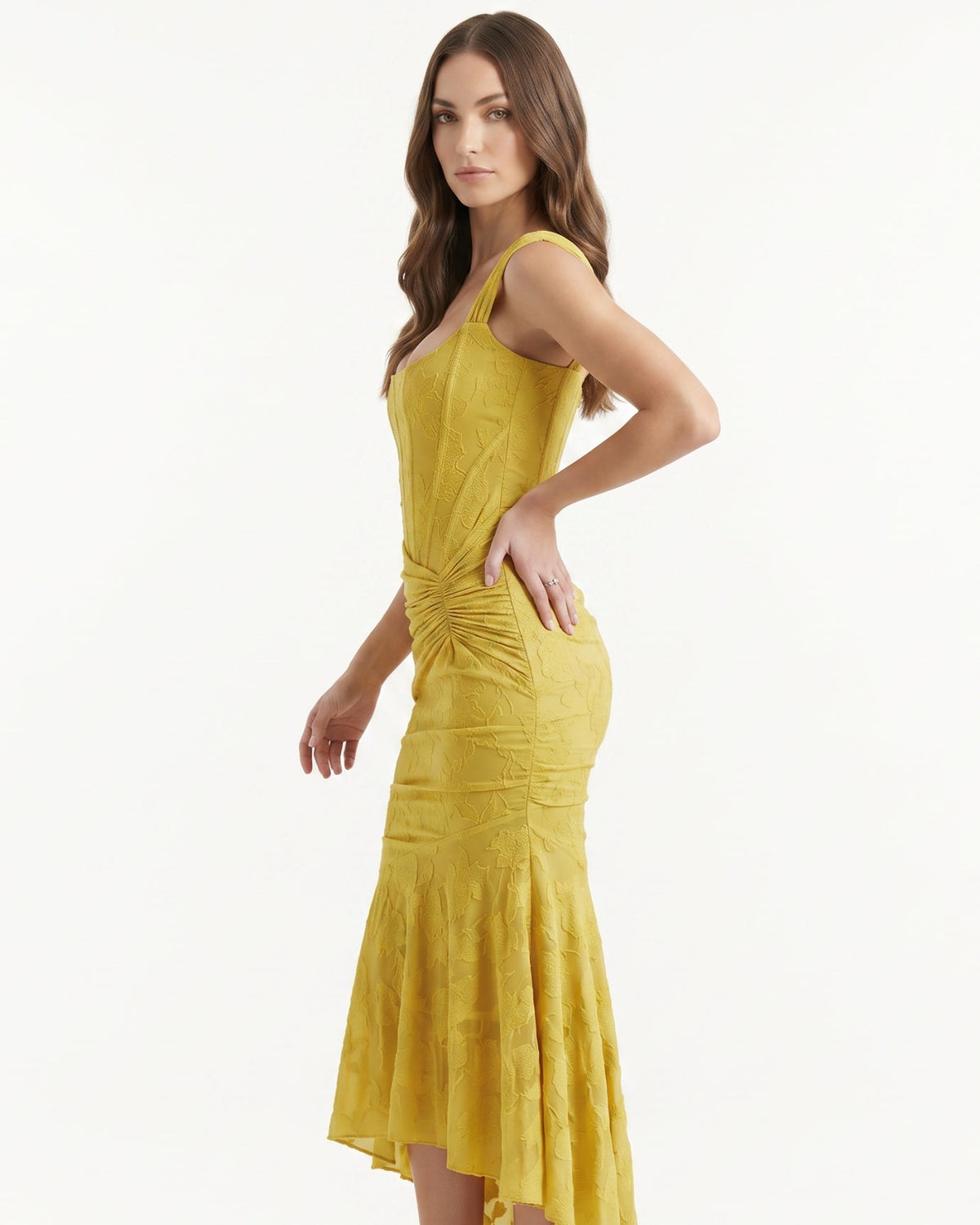 Fishbone Pleated Sleeveless Polyamide Dress with Defined Waist