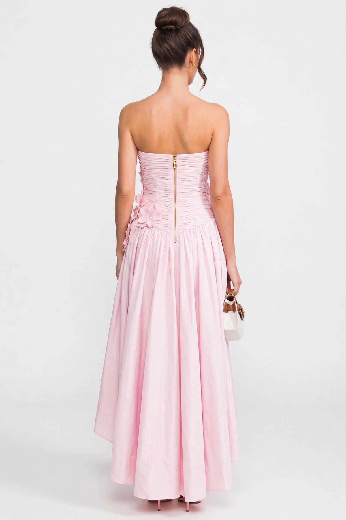 Strapless Sweetheart Ballgown with 3D Floral Bodice – Pink