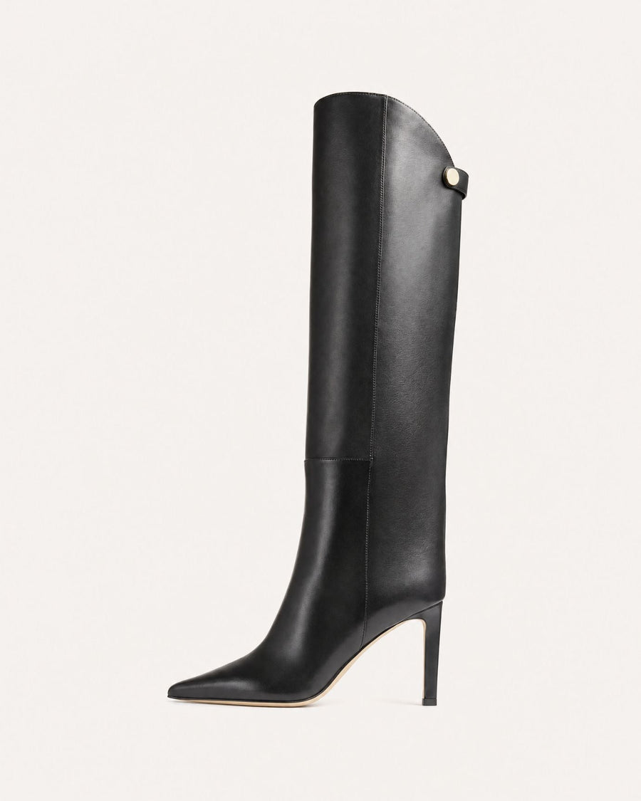 Pointed Toe Straight Shaft High Heel Boots with Leather Lining