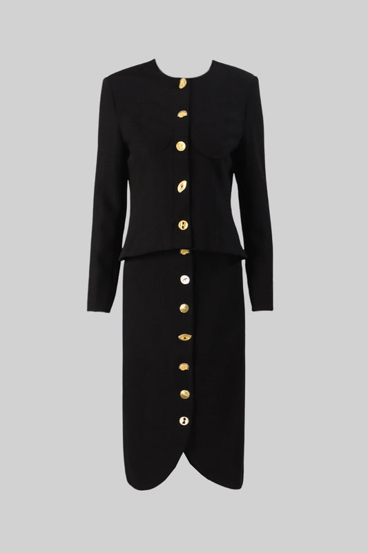 Structured Jacket and Midi Skirt Co-ord Set with Gold Buttons – Black – view 2