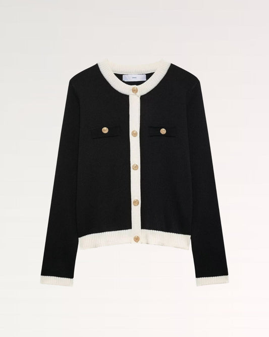 Franziska Slim Fit Ribbed Trim Cardigan with Pearl Buttons