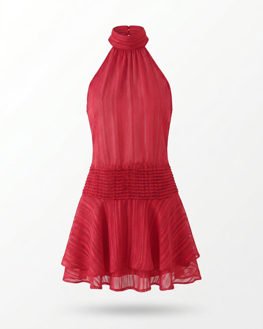 Lina Halter Neck Satin Dress with Relaxed Fluid Drape