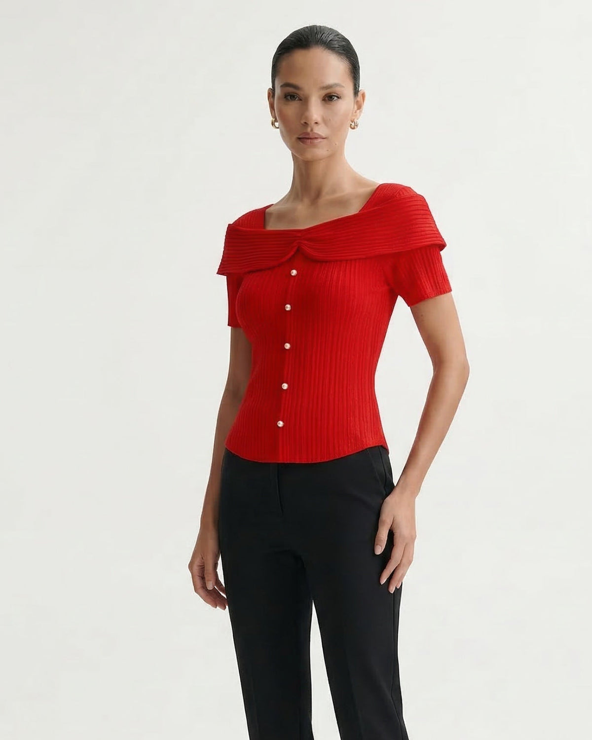 Frenchie Square Collar Short Sleeve Tailored Top