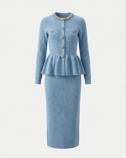 Roma Rhinestone Embellished Knitted Jacket and Skirt Set