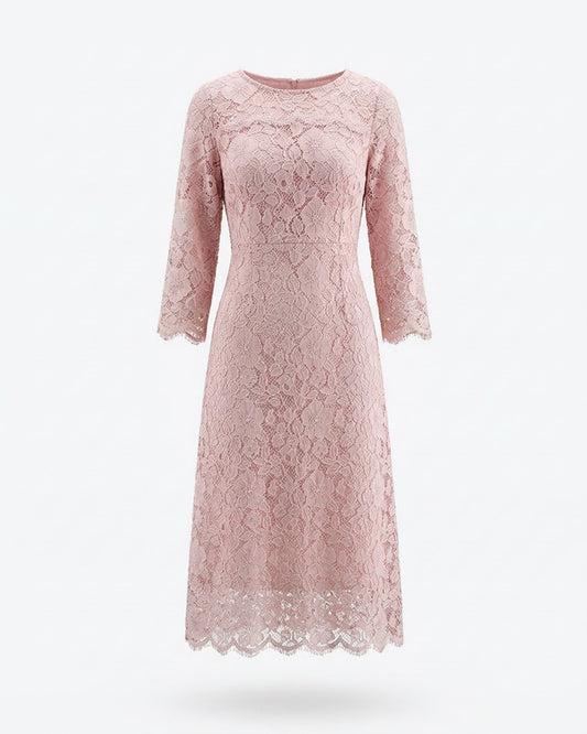 Kiara Lace Detail Contoured Polyamide Dress – Pink