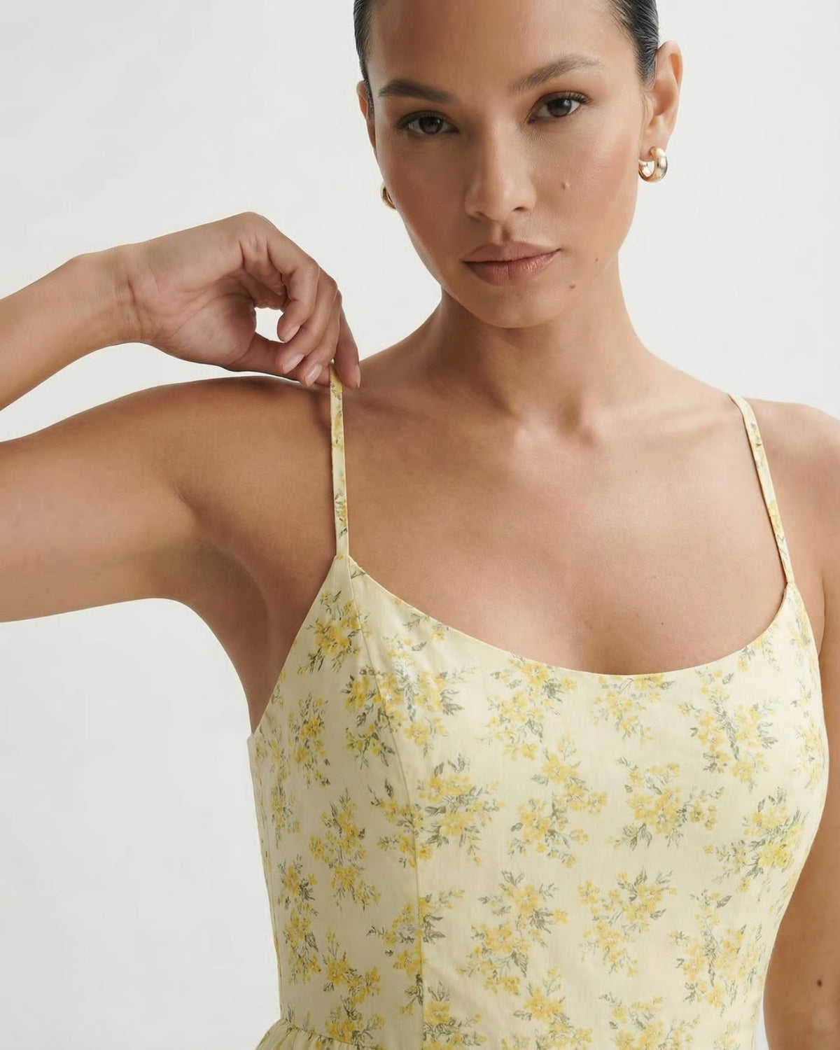 Mira Border Detail Cotton Blend Printed Dress – Yellow Floral