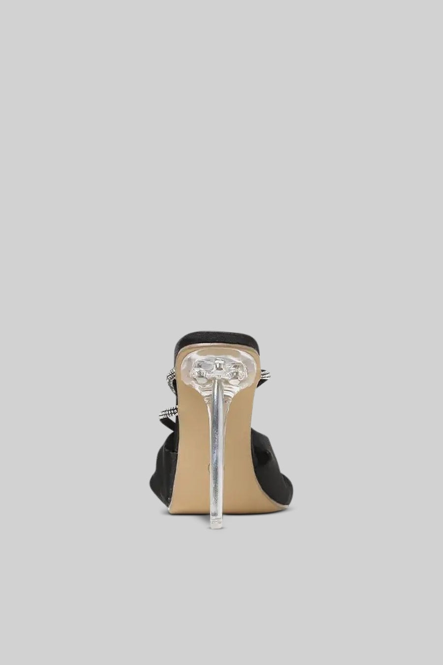 Embellished Satin Ribbon Sandals with Transparent 11cm Heel – Black