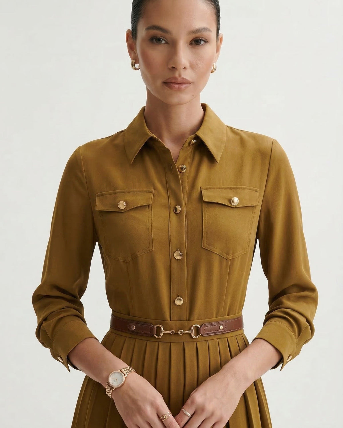 Sara Pleated Skirt Polyamide Dress with Sculpted Fit