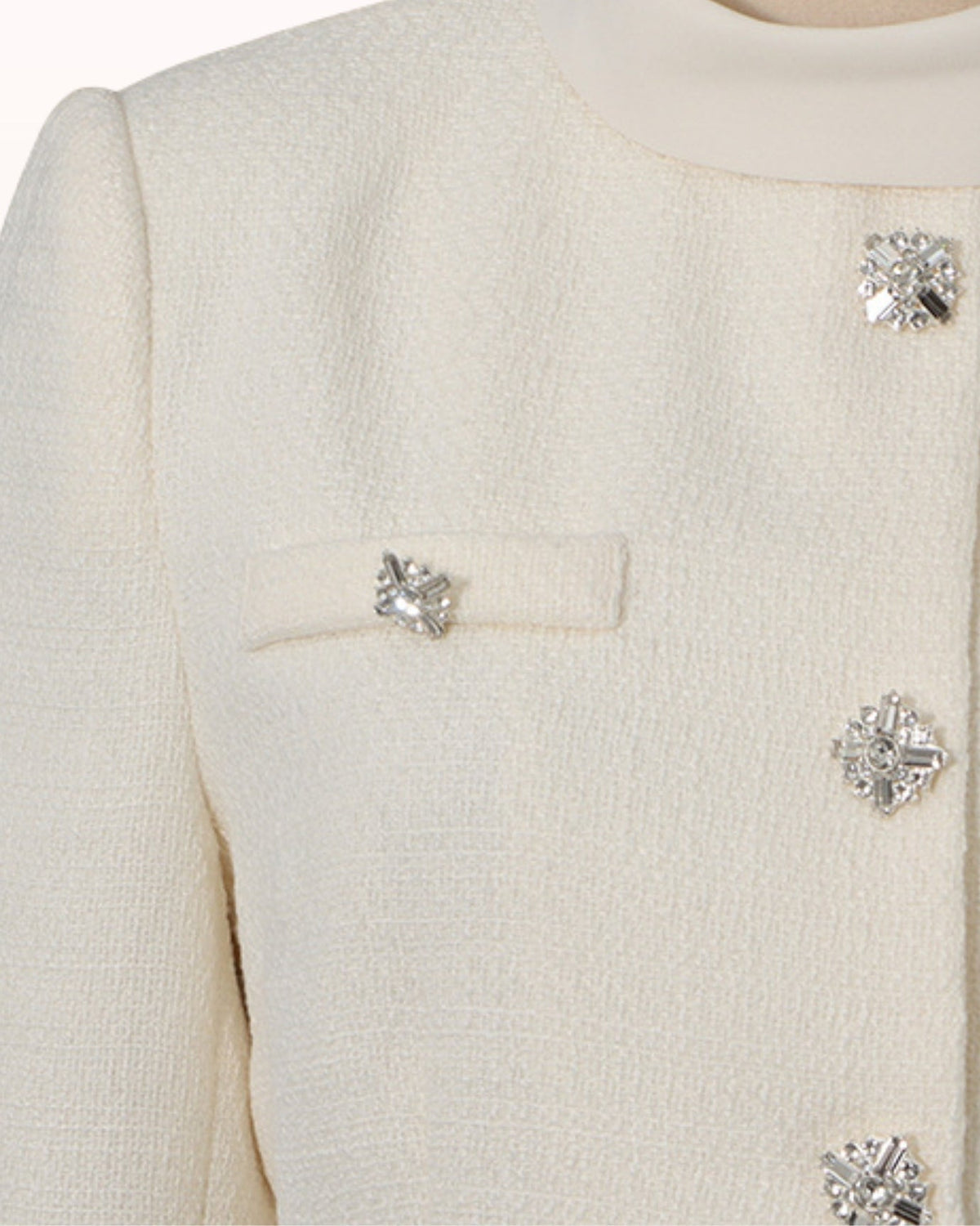 Textured Two-Piece Set with Embellished Collar and Waist – White