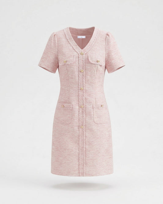Kara Short Sleeve Tailored Polyamide Dress – Pink