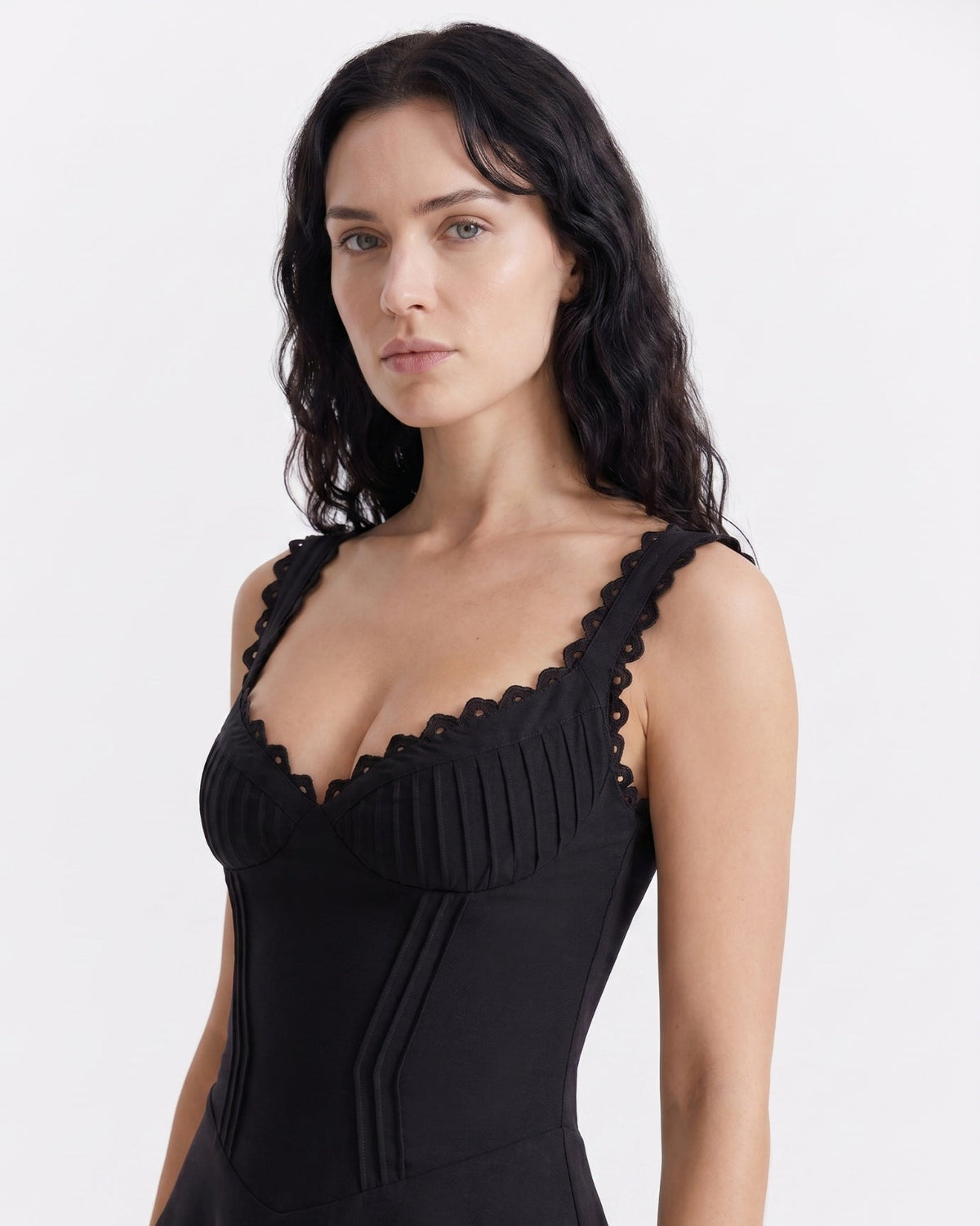 Kira Intricate Lace Detail Tailored Polyamide Midi Dress – view 20