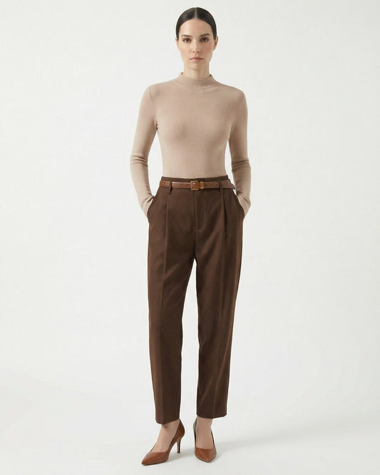 Fleece-Lined Long Sleeve T-Shirt in Tencel, Wool and Silk Blend